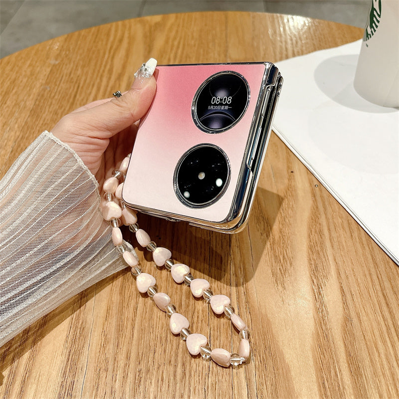 For Huawei P50 Pocket / Pocket 2 Case Hard PC Folding Phone Cover with Beads Hand Strap For Huawei P50 Pocket / Pocket 2 Case Hard PC Folding Phone Cover with Beads Hand Strap